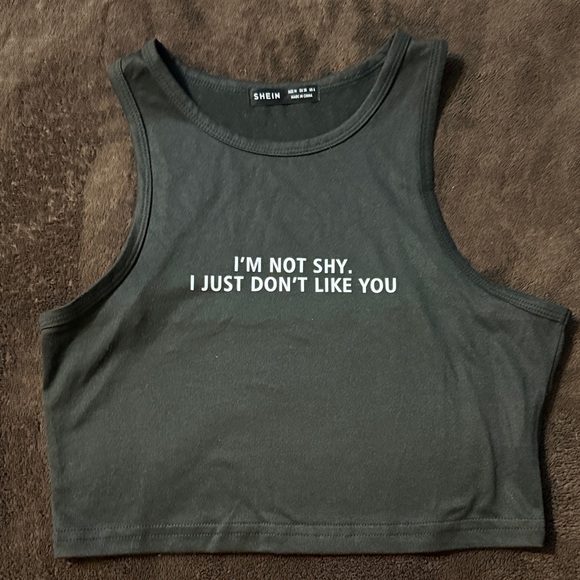 SHEIN Tops - SHEIN Dark Gray Crop Top with Statement Print